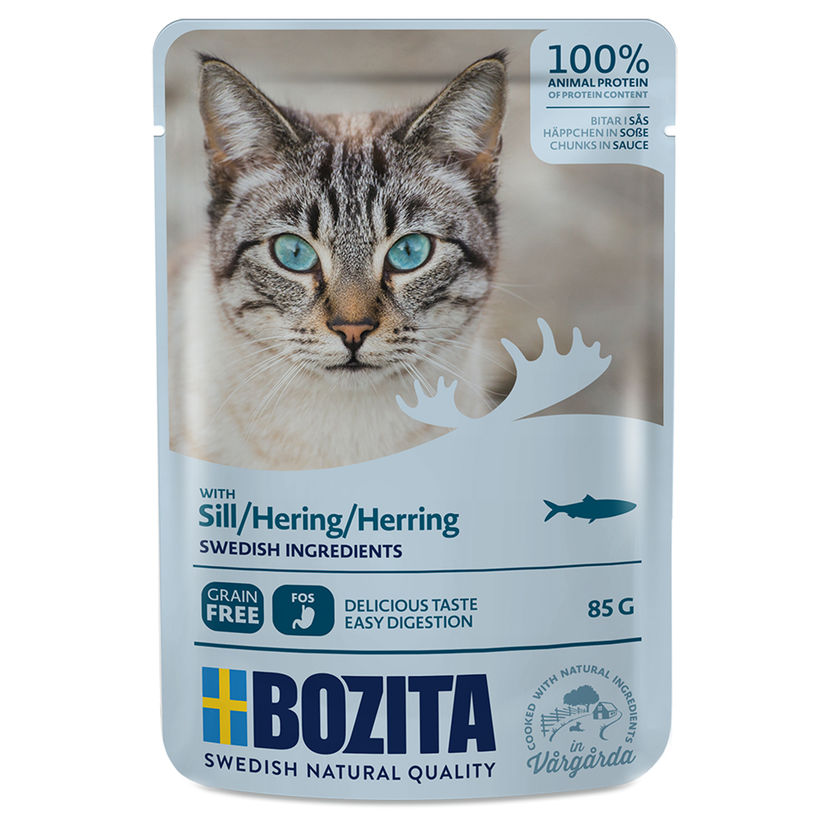 Bozita Pouch Herring in sauce влажный корм для взрослых кошек, кусочки в соусе с сельдью, 85г