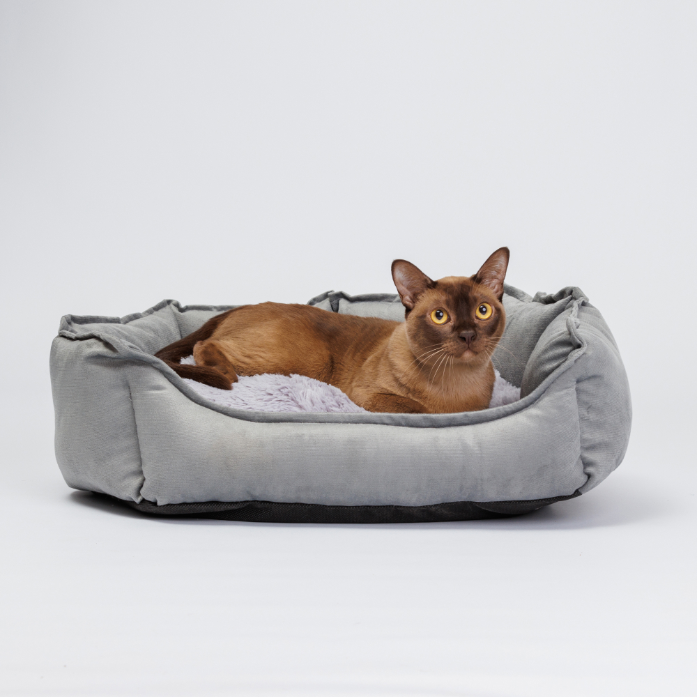 Rurri Лежак с искусственным мехом для кошек и собак, 55х50х20 см, серый