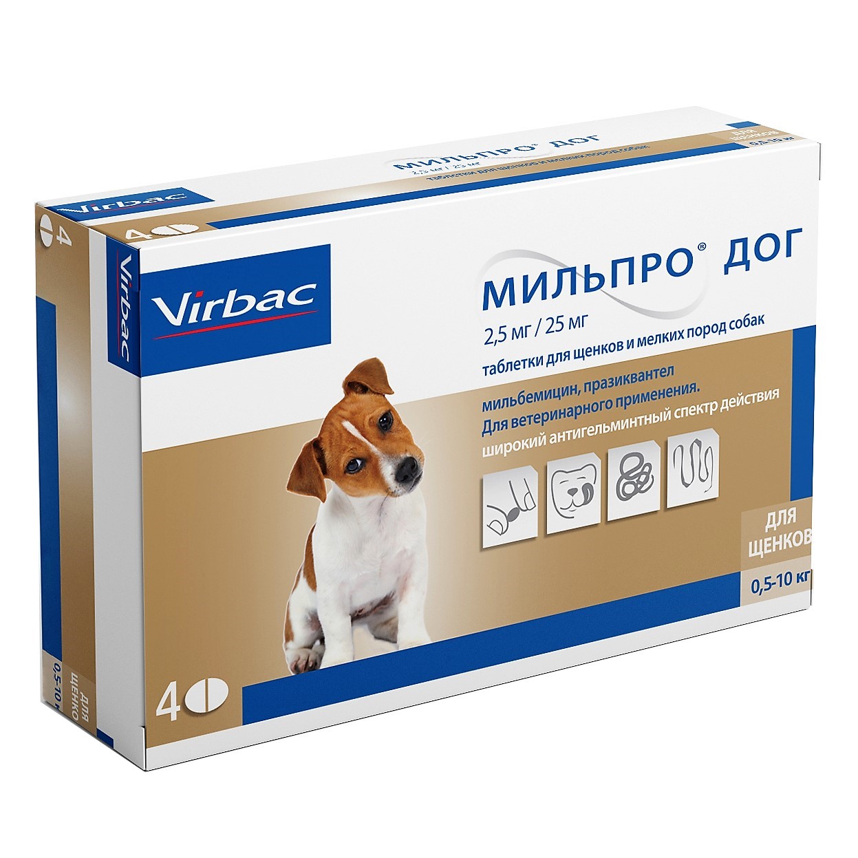 Virbac Мильпро Дог Таблетки антигельминтные для щенков и маленьких собак, 4 таблетки
