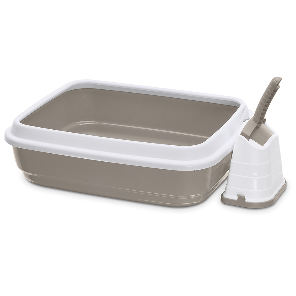 Imac Туалет с бортом и совком для кошек Duo, 59х40х28 см, бежево-серый