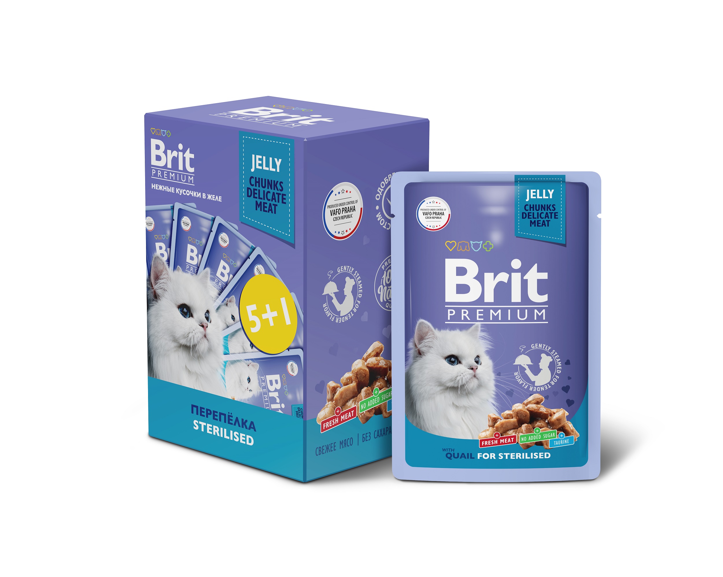Brit Премиум Паучи 5+1 Промо-Набор для стерилизованных кошек перепелка в желе 85г