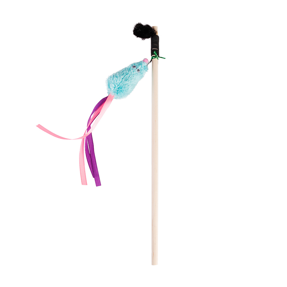 

Pet Hobby Дразнилка с хвостом из лент и кошачьей мятой для кошек Мышка, 41 см, голубая