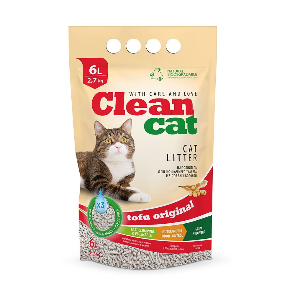 Clean Cat Natural наполнитель для кошачьего туалета, соевый, комкующийся, 6л