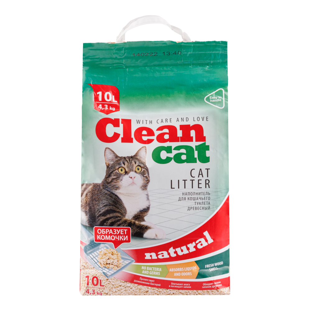 Clean Cat Natural наполнитель для кошачьего туалета, древесный, комкующийся, 10 л