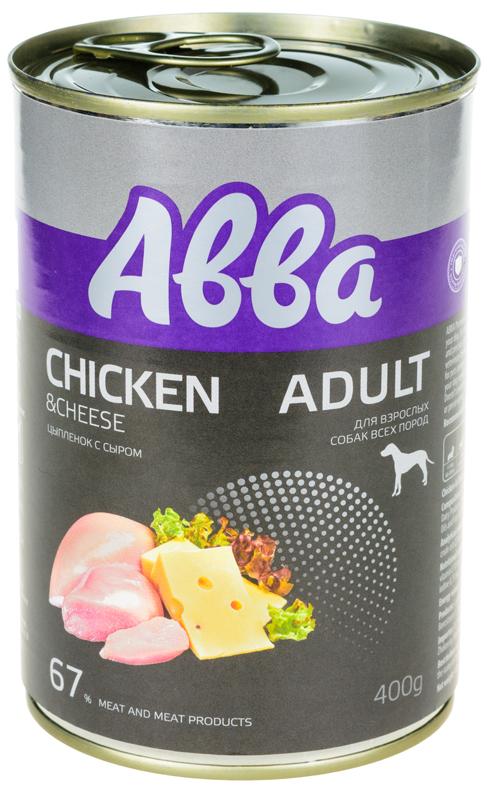 Aвва Premium Adult консервы для собак средних и крупных пород, с цыпленком и сыром, 400гр