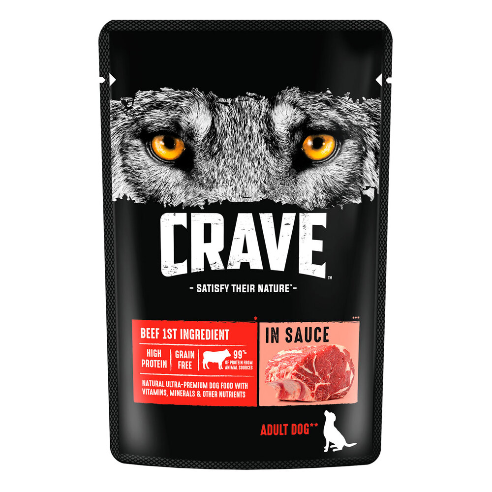 Crave Корм влажный для взрослых собак всех пород, с говядиной в соусе, 85 гр.