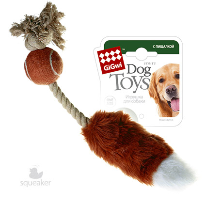 GiGwi Игрушка для собак Мячик с лисьим хвостом и пищалкой, 40 см