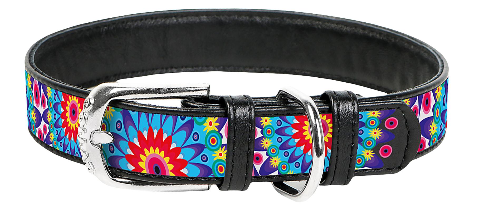 Wau Dog Ошейник с рисунком Цветы (ширина 15 мм, длина 27-36 см) черный