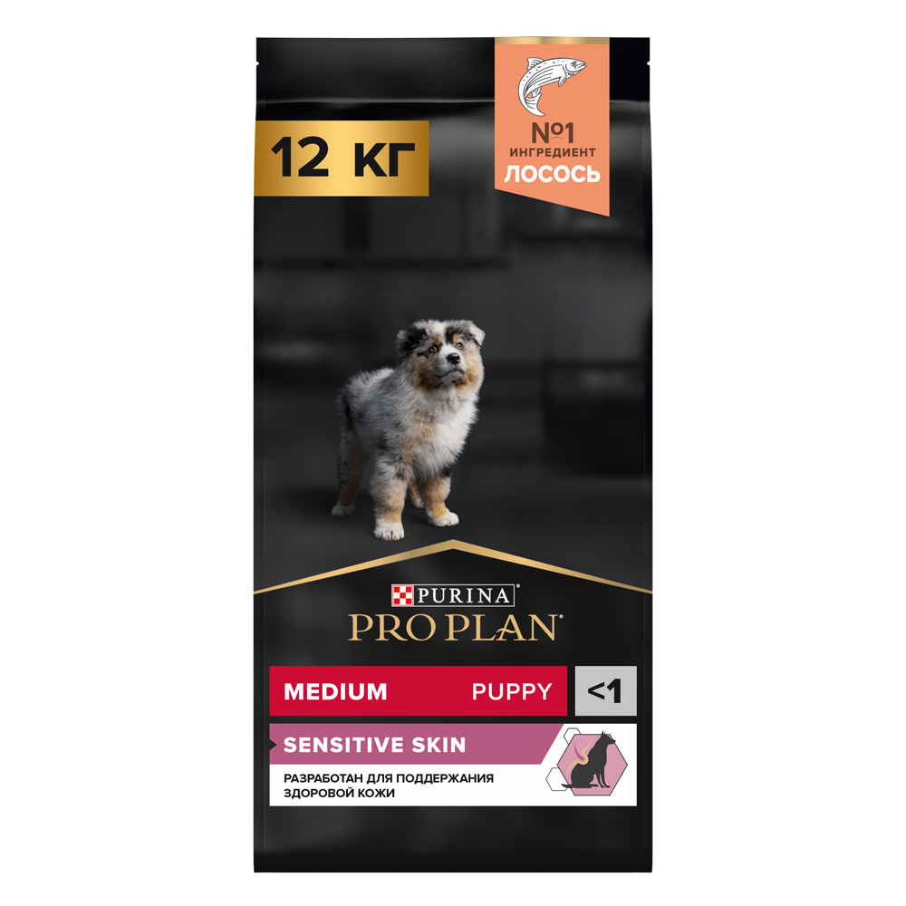 PRO PLAN® Sensitive Skin Puppy Сухой корм для щенков средних пород с чувствительной кожей, с высоким содержанием лосося, 12 кг