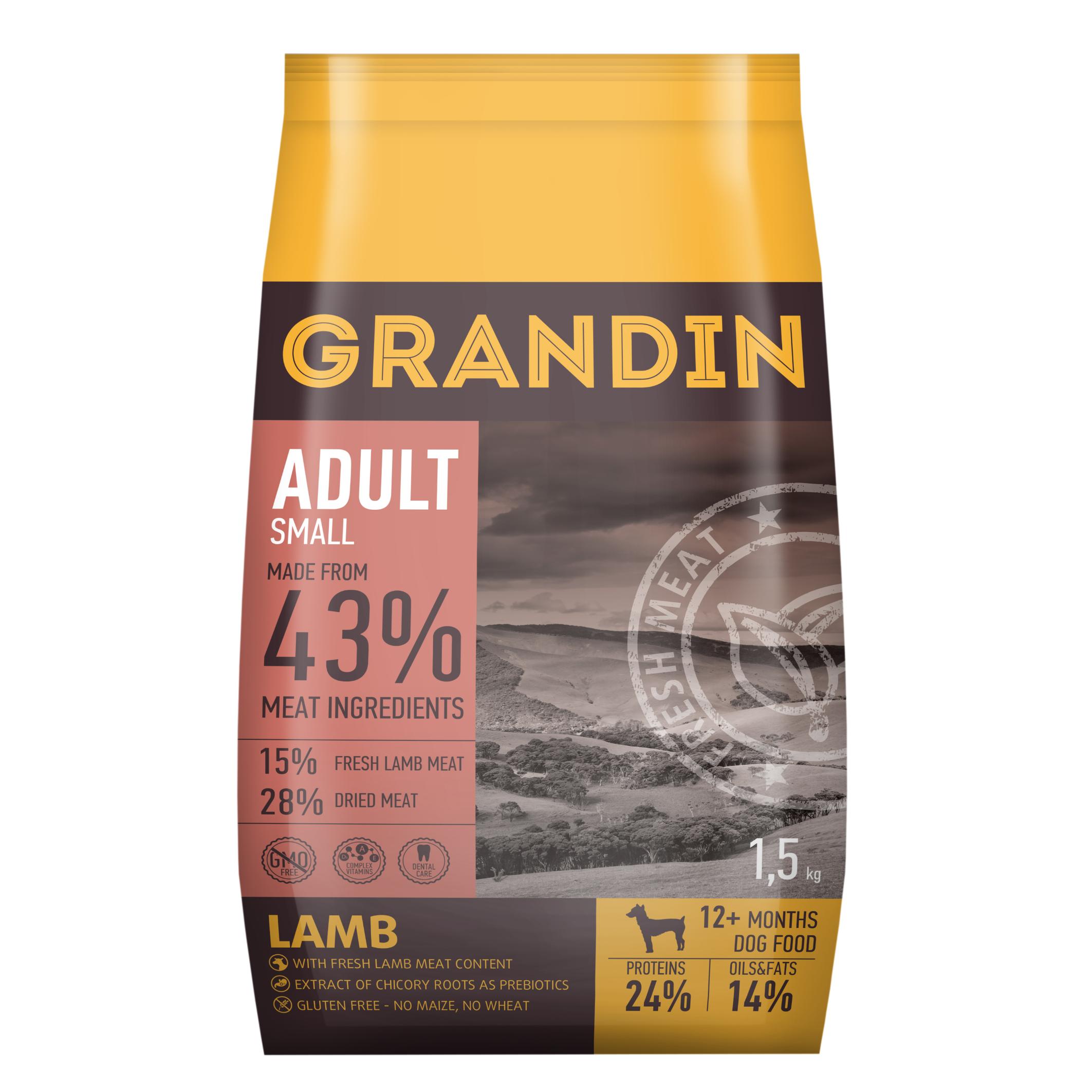 Grandin Adult Small корм для взрослых собак мелких пород, с ягненком, 1,5 кг