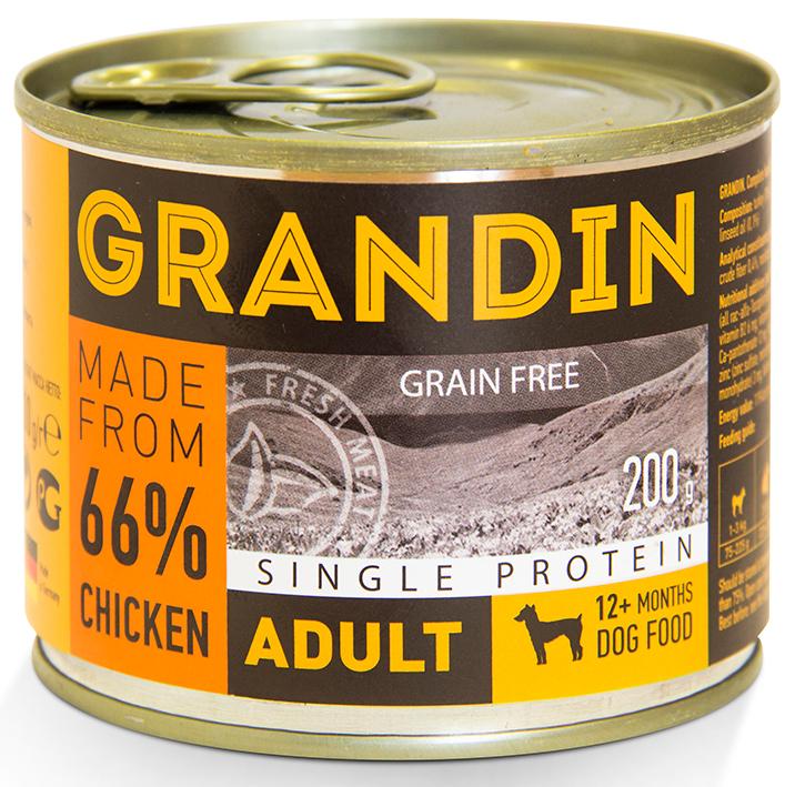 

Grandin Консервированный корм для взрослых собак, с курицей, 200г