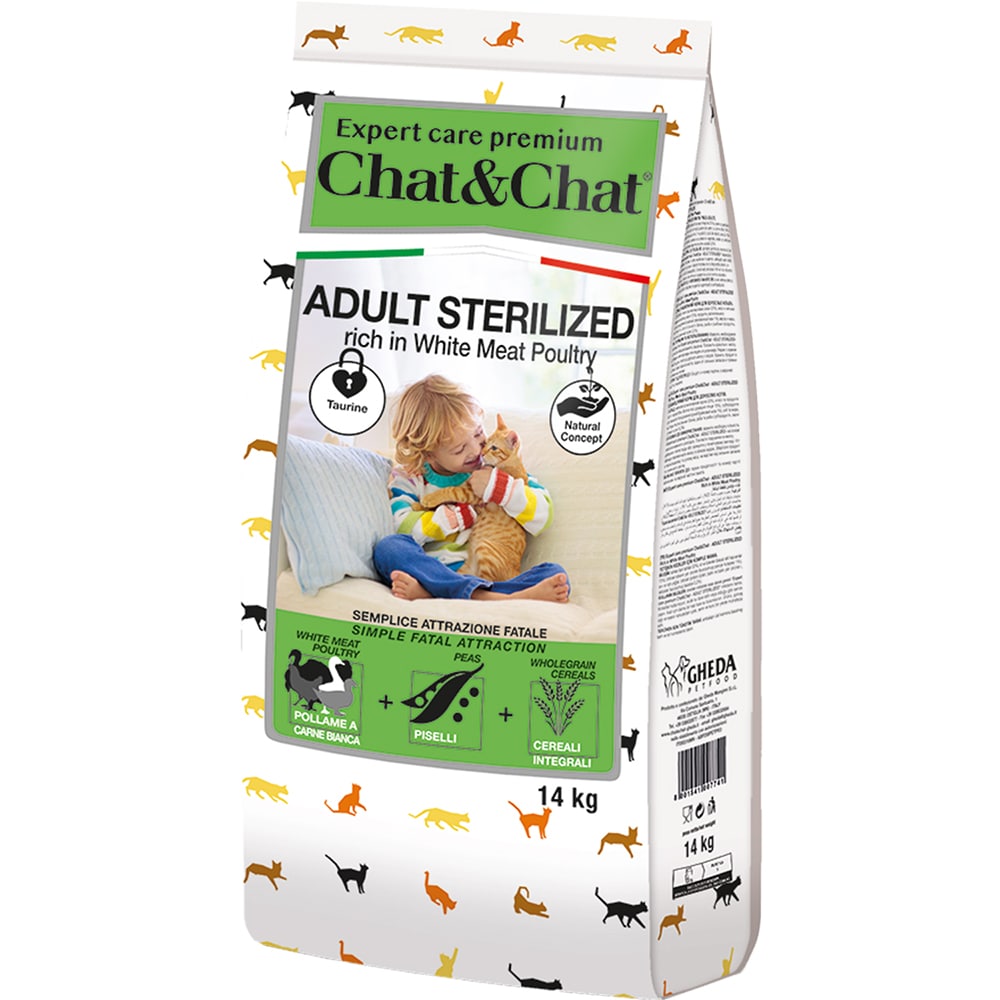 Chat&Chat Adult Sterilized Сухой корм для стерилизованных кошек, с белым мясом птицы, 14 кг