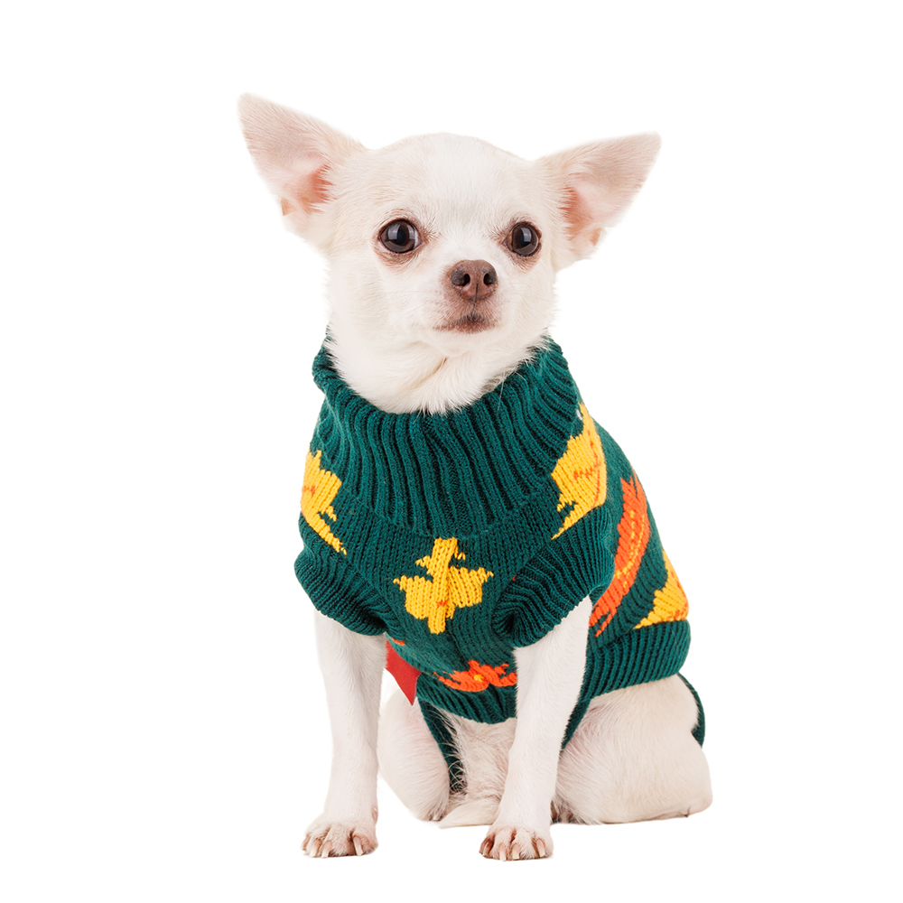 Petmax Свитер для собак с листьями 25см S зеленый (унисекс)