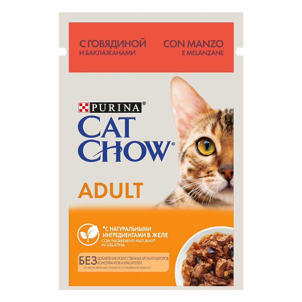 Cat Chow Влажный корм для взрослых кошек, с говядиной и баклажанами в желе, 85 г