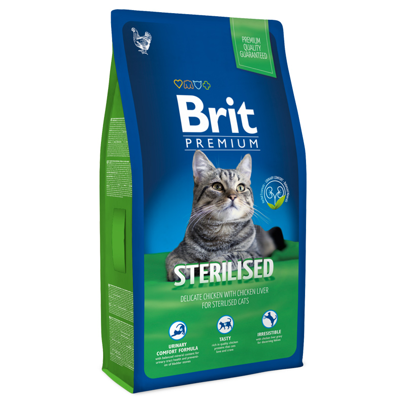 

Brit Premium Cat Sterilised корм для кастрированных котов и стерилизованных кошек, с курицей и печенью, 800 г