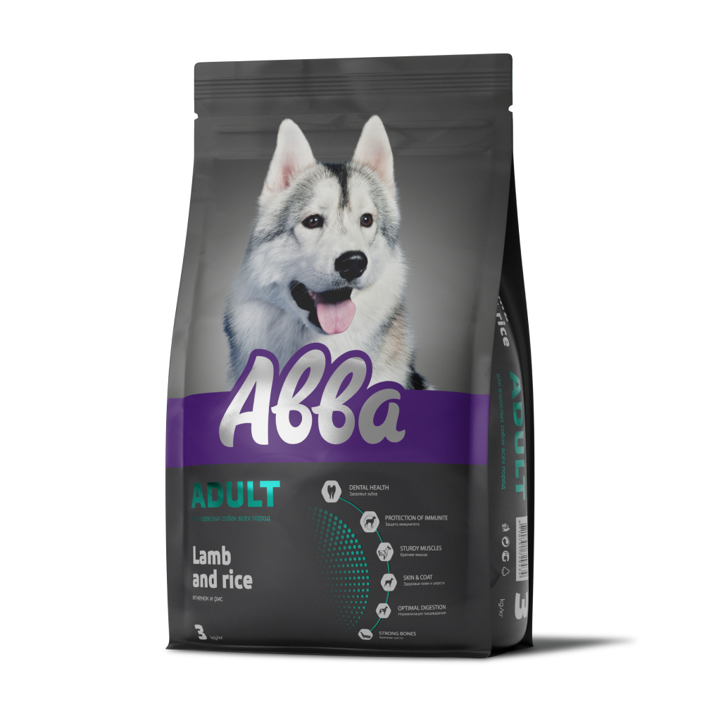 Aвва Premium Adult сухой корм для собак всех пород старше 1 года, с ягненком и рисом, 3 кг