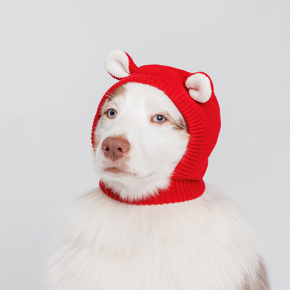 Rurri Капор с ушками для собак, обхват шеи 30-58 см, высота шапки 24 см, красный