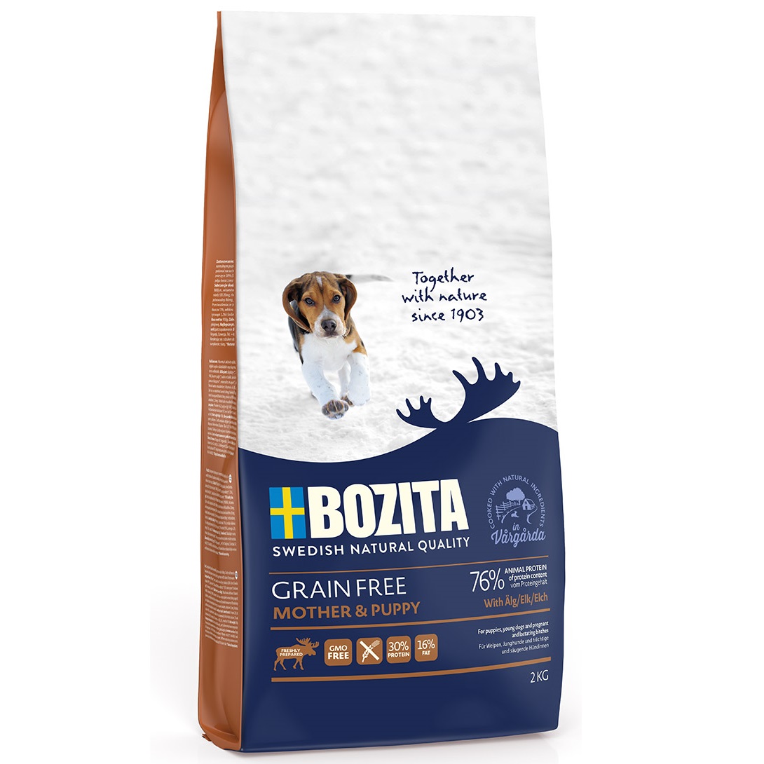 Bozita GRAIN FREE Mother & Puppy сухой беззерновой корм с мясом лося для щенков, беременных и кормящих собак всех пород, 2кг