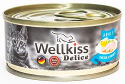 Wellkiss Delice Adult Влажный корм (консервы) для кошек, с цыпленком и креветками, 100 гр.