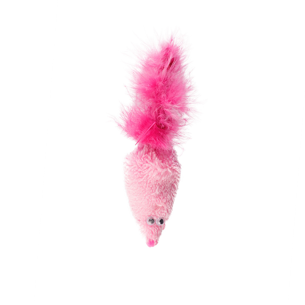 Pet Hobby Игрушка с перьевым хвостом и кошачьей мятой для кошек Мышка, 13 см, розовая