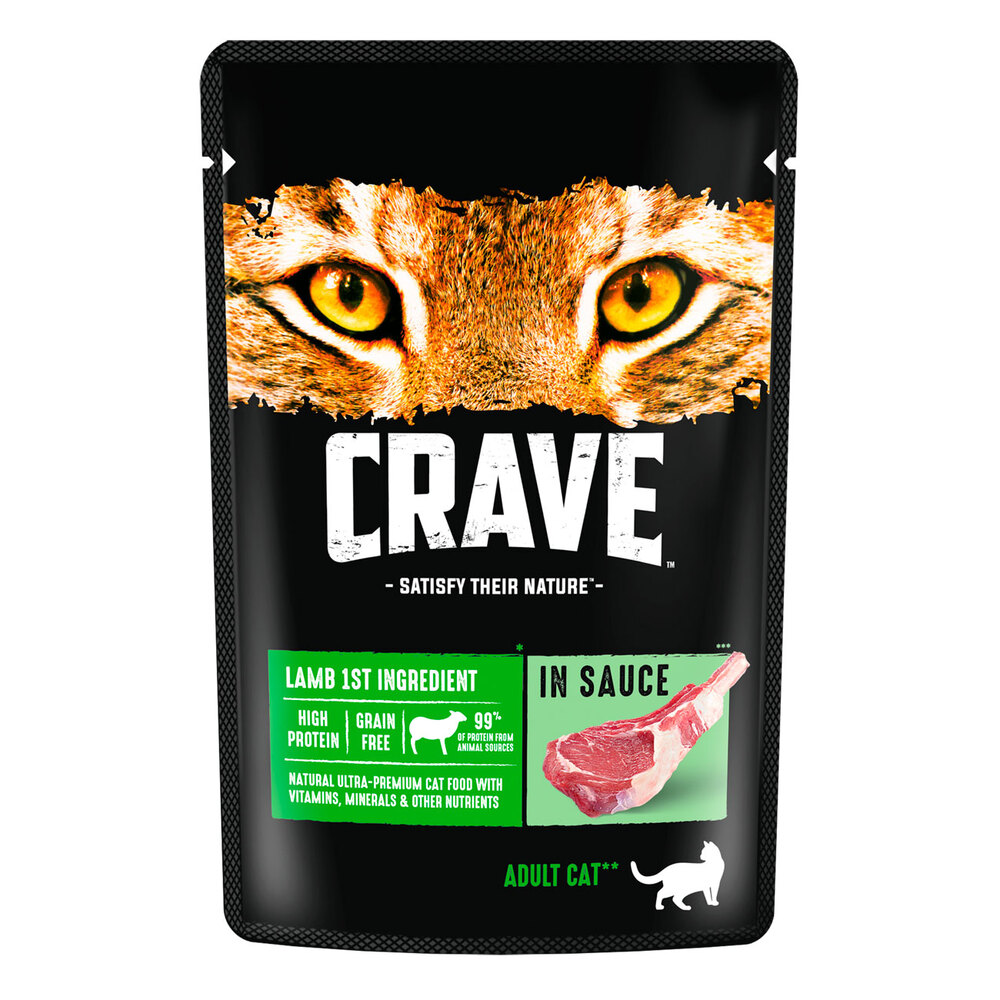 Crave Корм влажный для взрослых кошек, с ягненком в соусе, 70 гр.