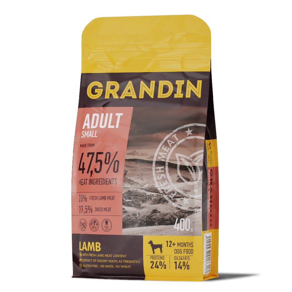 Grandin Сухой корм для взрослых собак мелких пород, с ягненком, 400 гр.