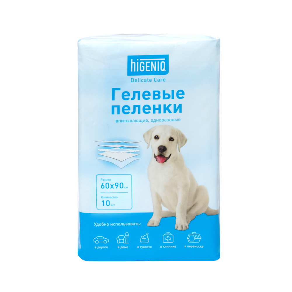 Higeniq Пеленки впитывающие гелевые для собак, 60х90 см, 10 шт.