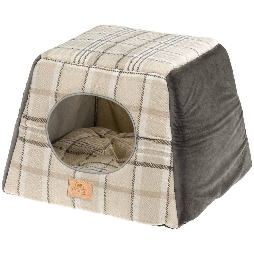 Ferplast Домик-трансформер с двухсторонней подушкой для кошек и собак мелких пород Edinburgh, 44х44х33 см, коричневый