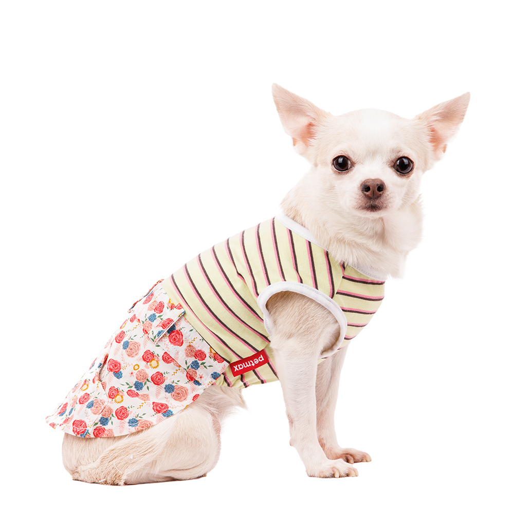 Petmax Платье для собак в полоску XS желтый (девочка)