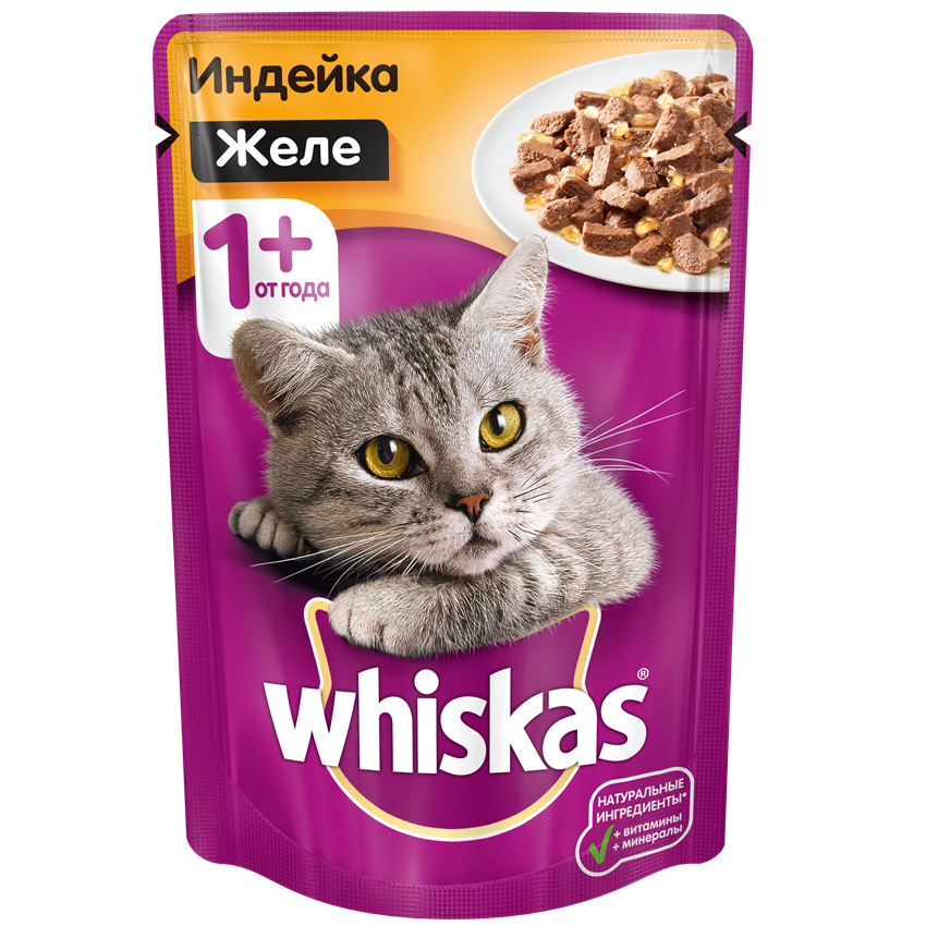 

Whiskas Влажный корм для кошек старше 1 года, желе с индейкой, 85г