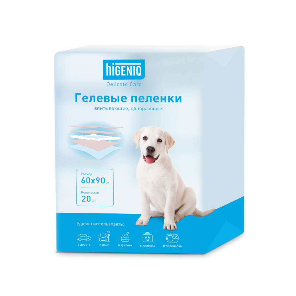 Higeniq Пеленки впитывающие гелевые для собак, 60х90 см, 20 шт.