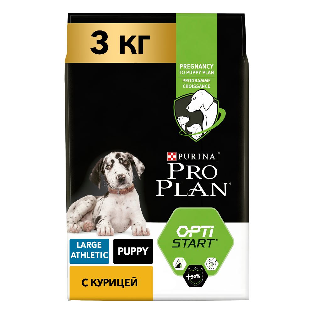 

PRO PLAN® Opti Start сухой корм для щенков для крупных пород с атлетическим телосложением с курицей, 3 кг