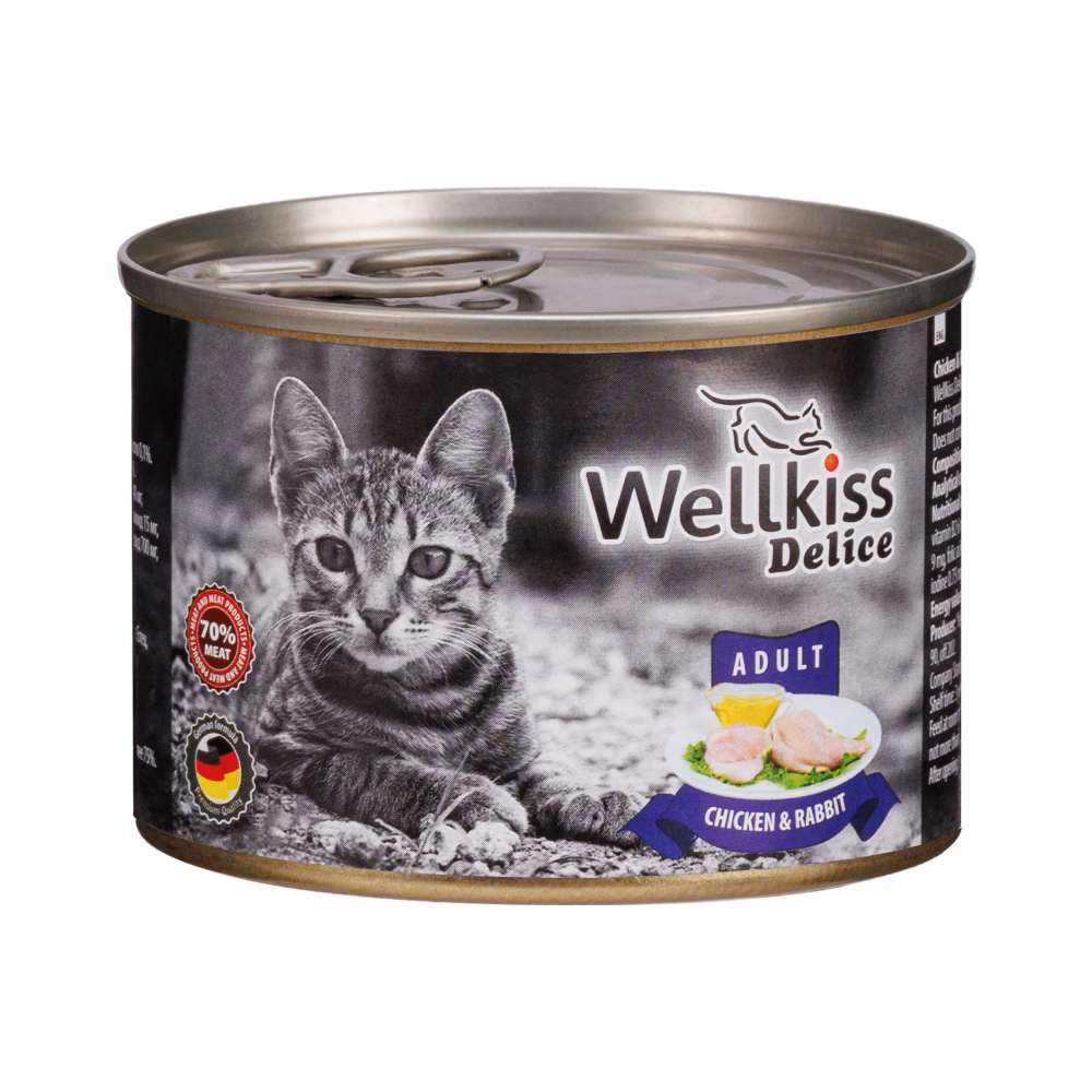 Wellkiss Delice Влажный корм (консервы) для кошек, с цыпленком и кроликом, 200 гр.