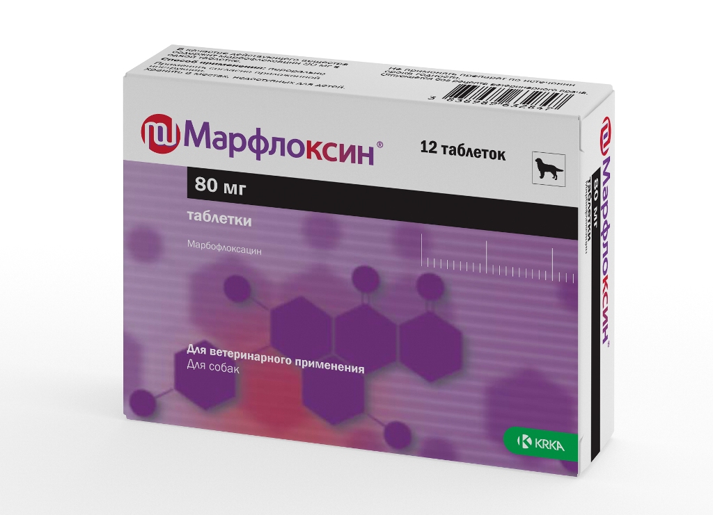 KRKA Марфлоксин Таблетки для кошек и собак при заболеваниях бактериальной и микроплазменной этиологии, 80 мг, 12 таблеток