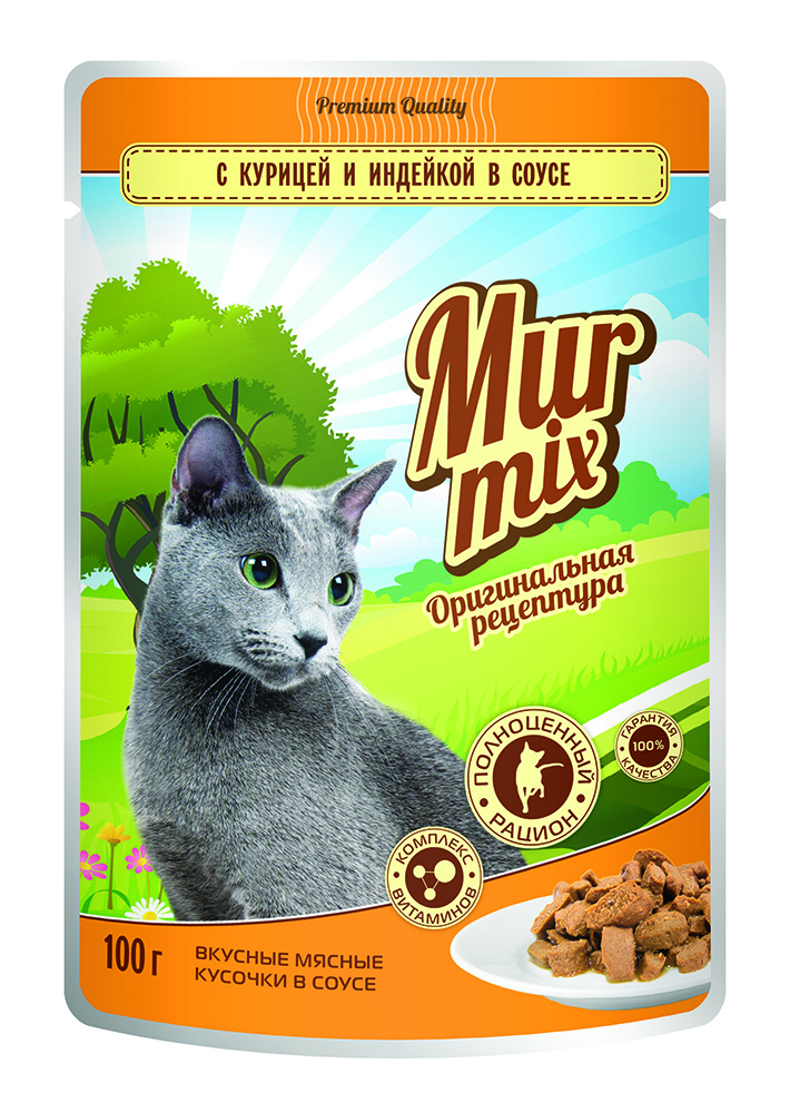 Murmix влажный корм для кошек, с курицей и индейкой в соусе, 100 г