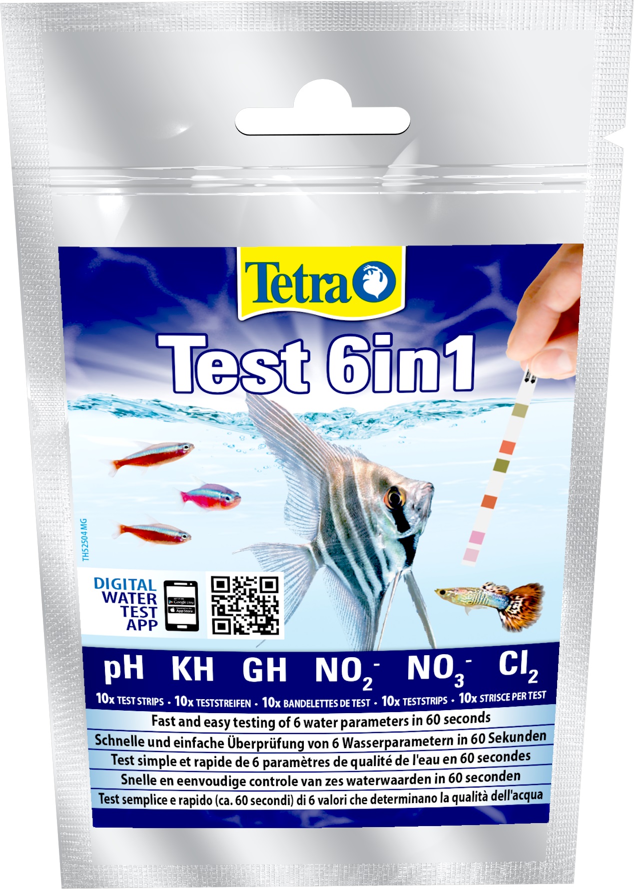 Tetra Тест 6 в 1 GH/kH/NO2/NO3/pH/CL2, полоски для пресной воды, 10 шт