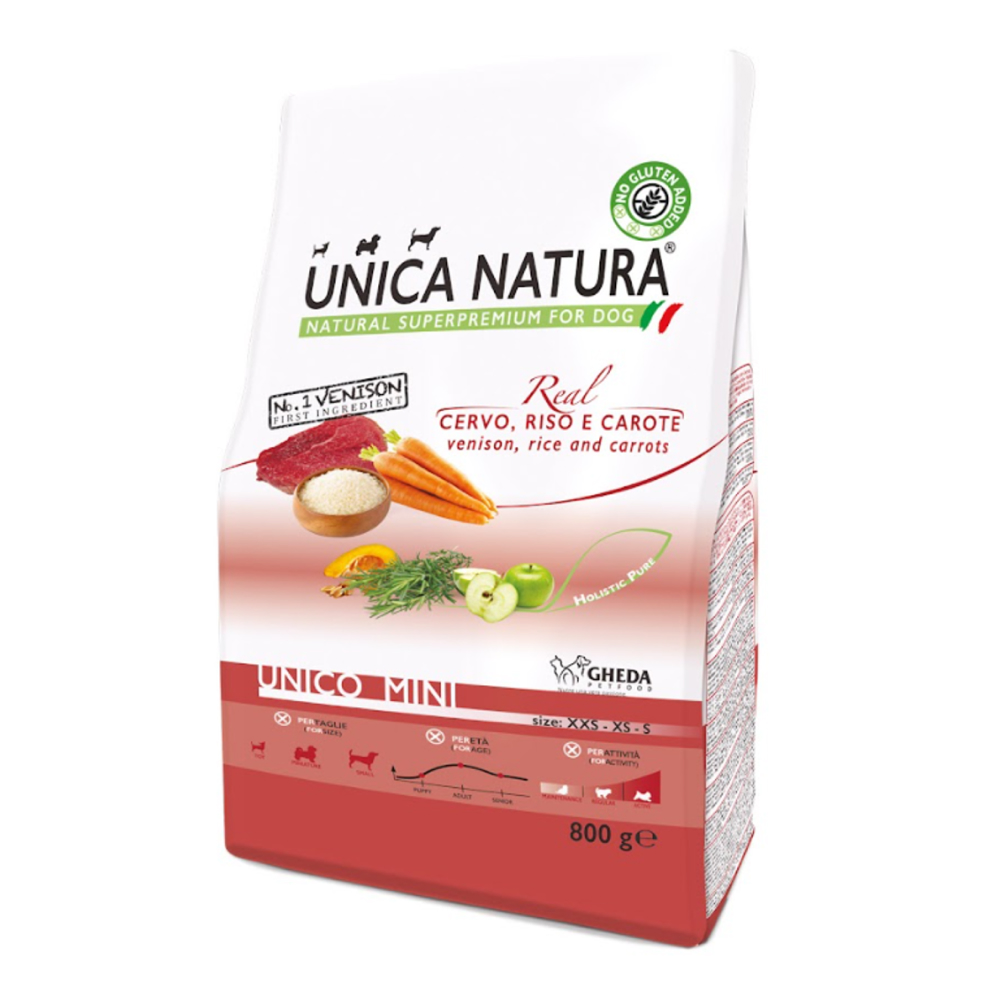 UNICA Корм сухой для собак мелких пород, с оленем, рисом и морковью, 800 гр.