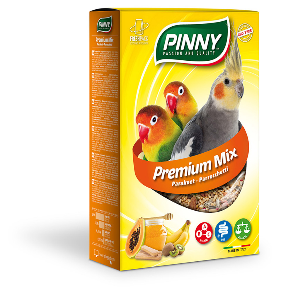 PINNY Корм для средних попугаев с фруктами, бисквитом и витаминами, 800 гр.