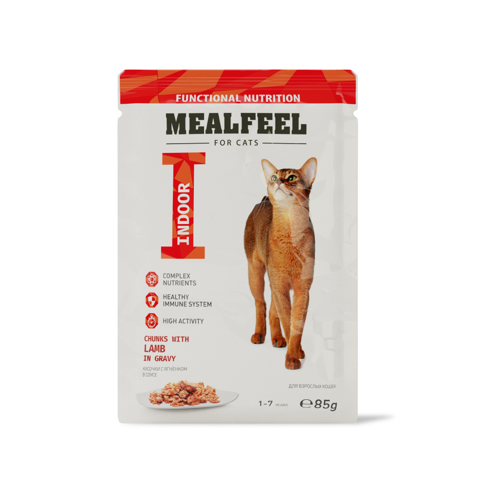 Mealfeel Functional Nutrition Влажный корм (пауч) для взрослых кошек, ягненок в соусе с кусочками куриного филе, 85 гр.