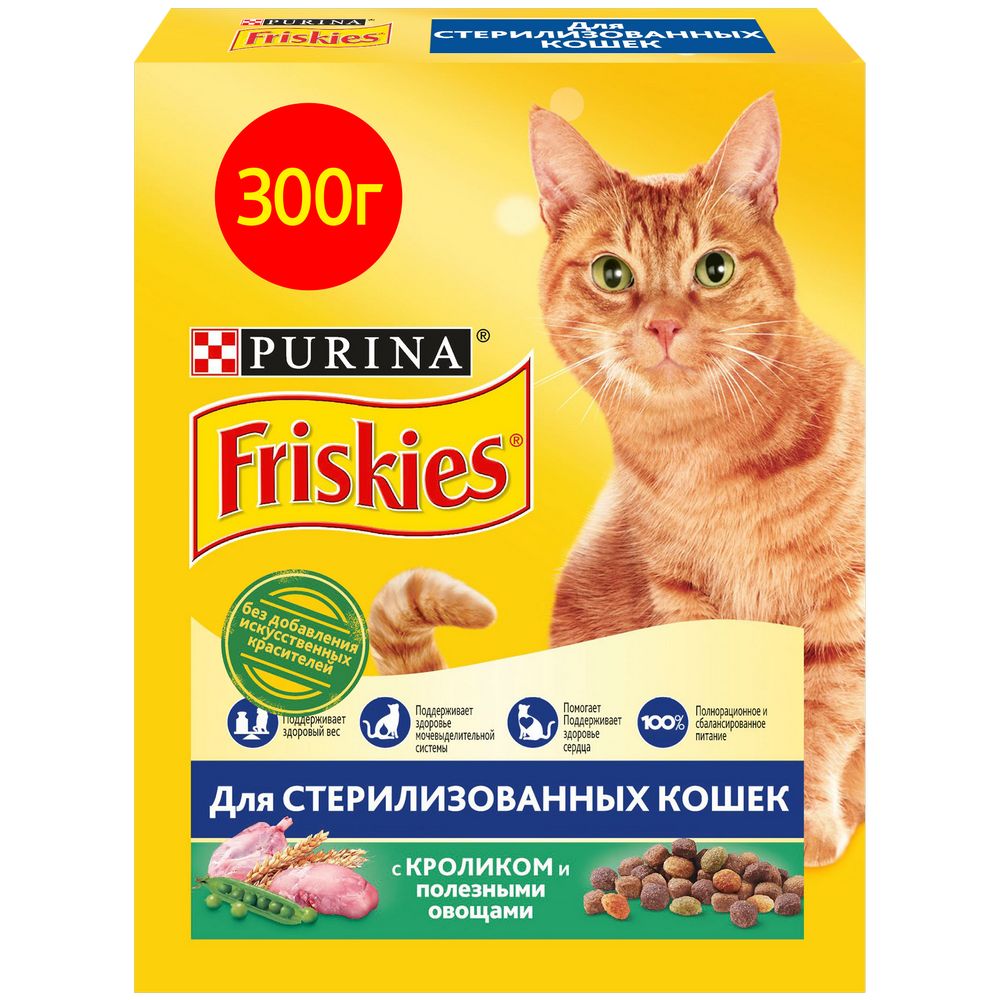 Friskies Сухой корм для взрослых стерилизованных кошек, с кроликом и полезными овощами, 300 г