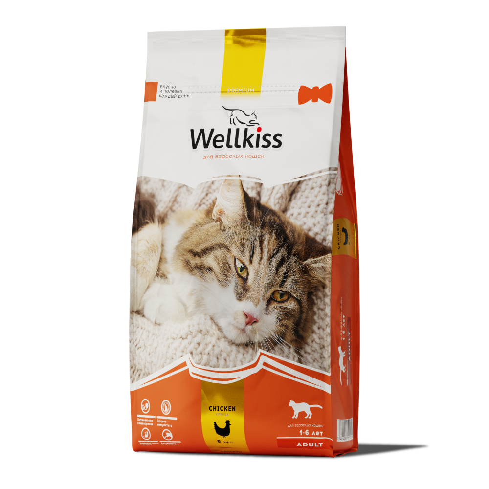 Wellkiss Adult Сухой корм для взрослых кошек, с курицей, 8 кг