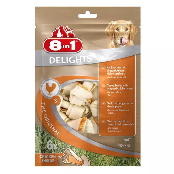 8in1 Лакомство для мелких и средних собак DELIGHTS косточки с куриным мясом11 см 6 шт (пакет)