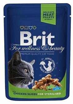 

Brit Premium Cat Pouches Sterilised влажный корм для стерилизованных кошек, кусочки с курицей, 100 г