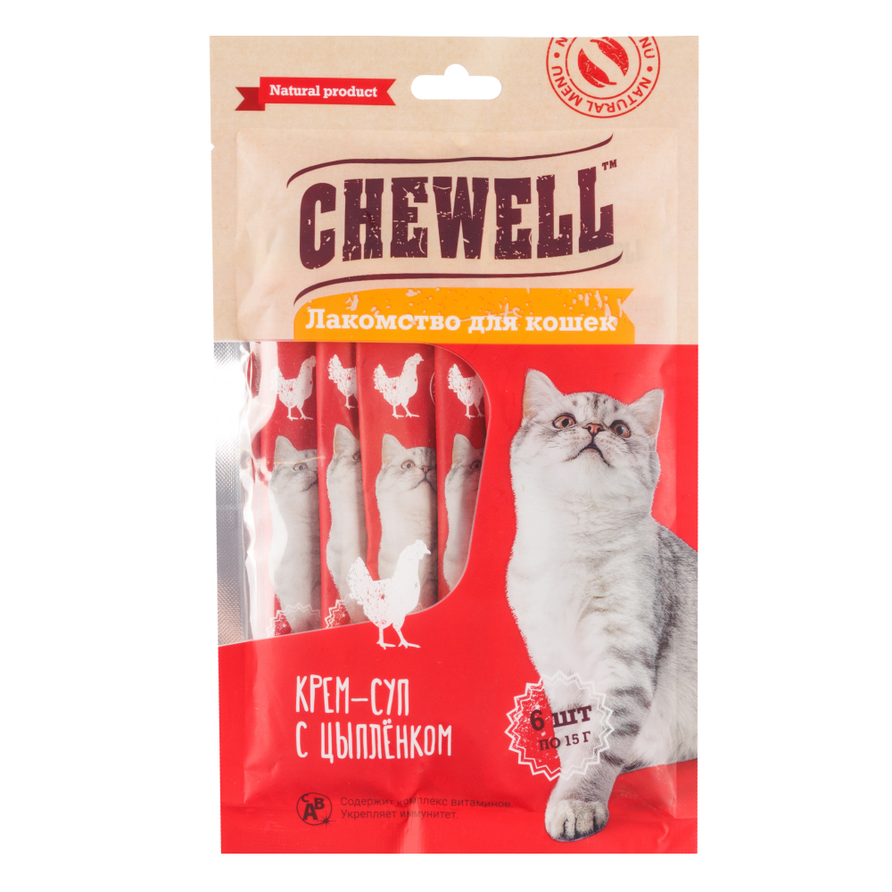 Chewell Крем-суп для кошек, с цыпленком, 6х15 гр.