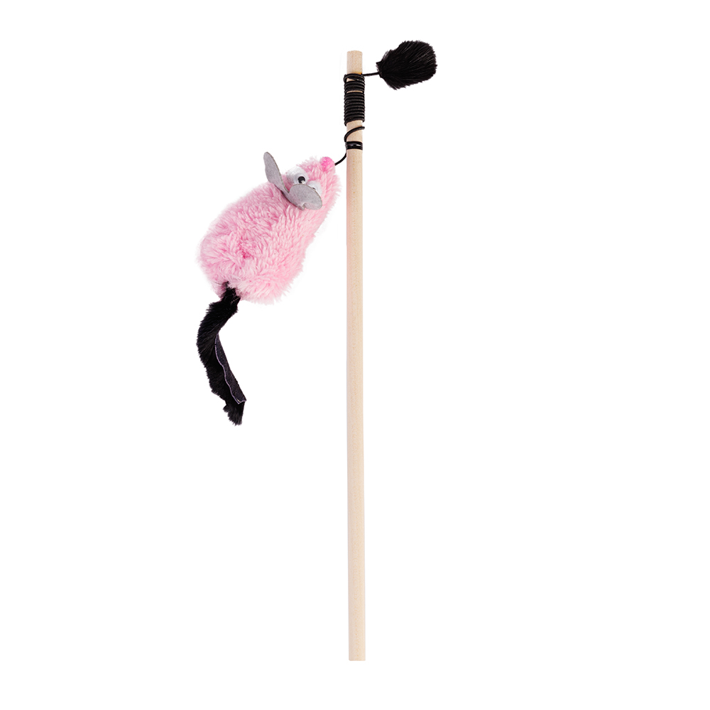 Pet Hobby Дразнилка с хвостом из натуральной норки для кошек Мышь, 30 см, розовая