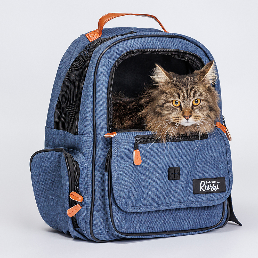 Rurri Рюкзак для кошек и собак мелкого размера, 41x33x20 см, синий