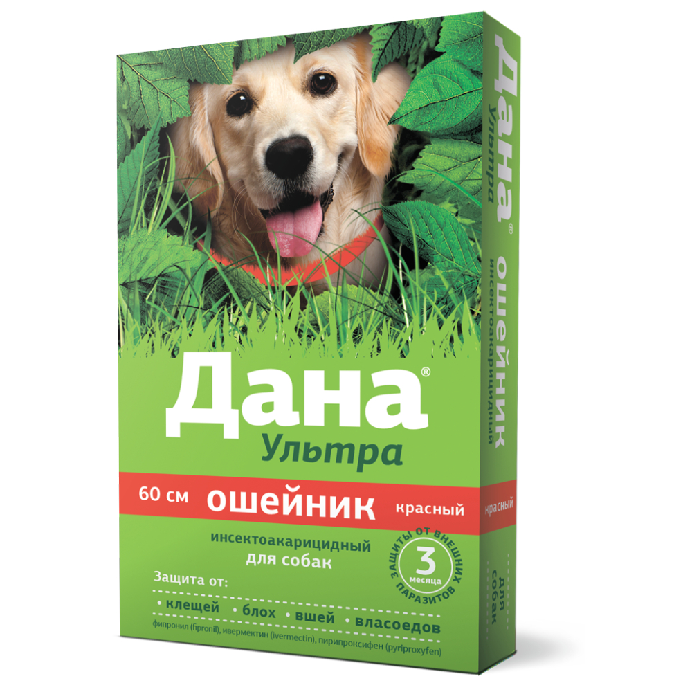 Apicenna Дана Ультра ошейник инсектоакарицидный для собак, 60 см, красный