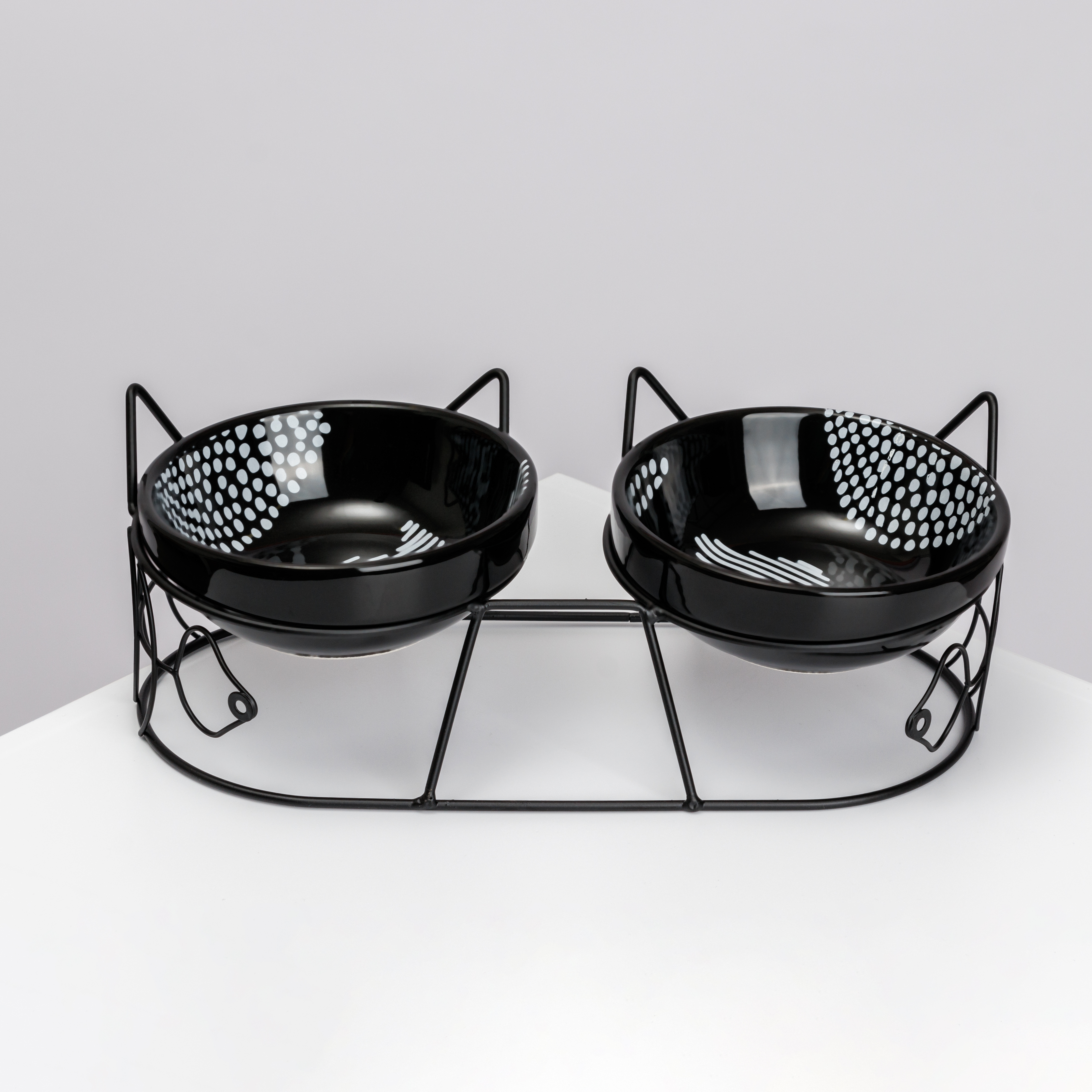 Rurri Набор из 2-х керамических мисок на подставке для кошек и собак, 12,5х4,7 см, черный