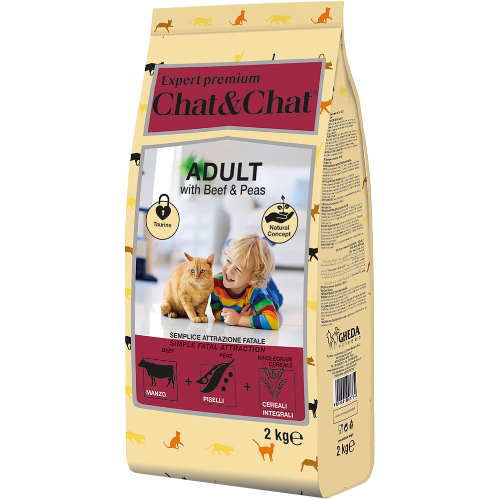 Chat&Chat Adult Сухой корм для кошек, с говядиной и горохом, 2 кг
