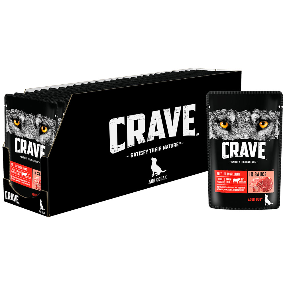 Crave Корм влажный для взрослых собак всех пород, с говядиной в соусе, 85 гр. 